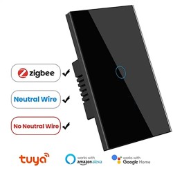 Interruptor Zigbee Tuya 1 Tecla Preto Sem Neutro